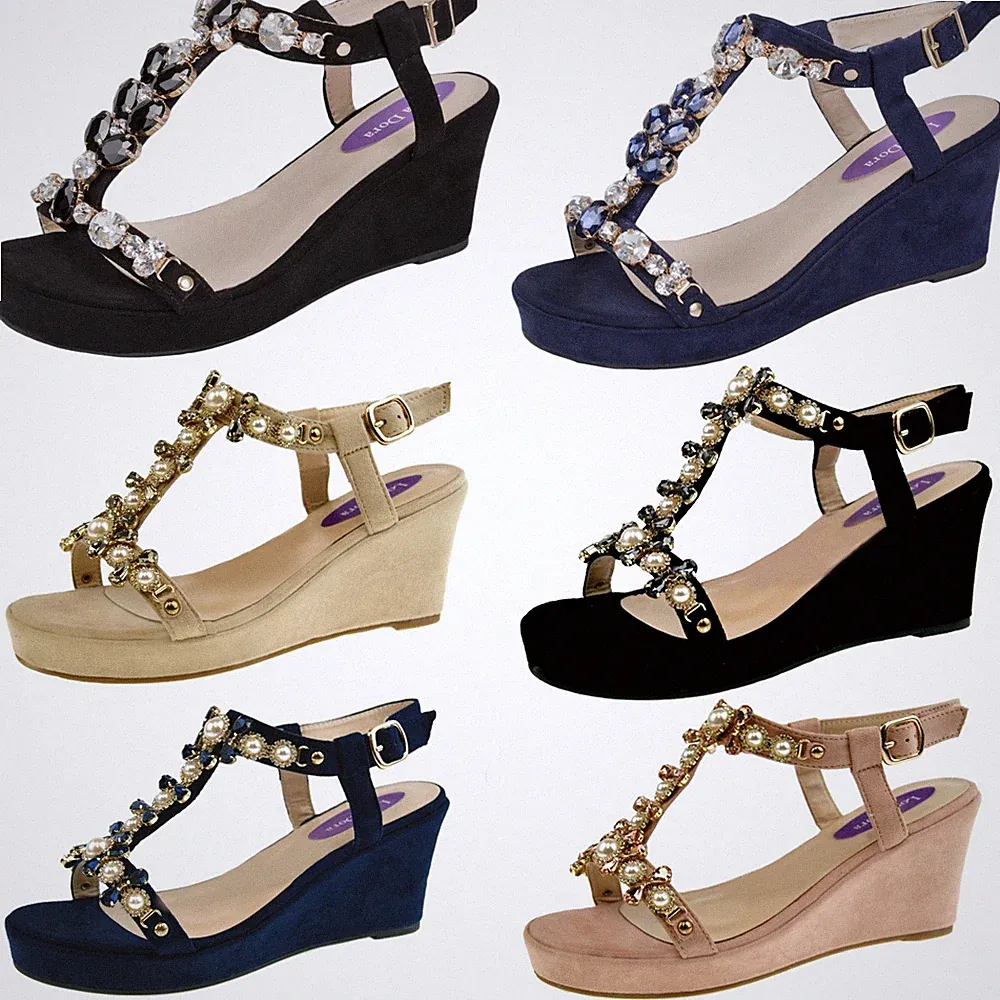 Damen-Party-Sandalen Kunst-Wildleder Keilabsatz Sommer Schmuck Keilabsätze Größe