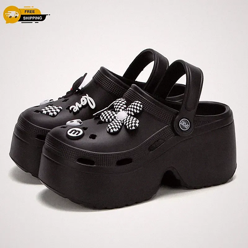 Damen Plateau Clogs Sandalen klobige dicke Sohle geschlossene Zehe Sommer Pantoletten
