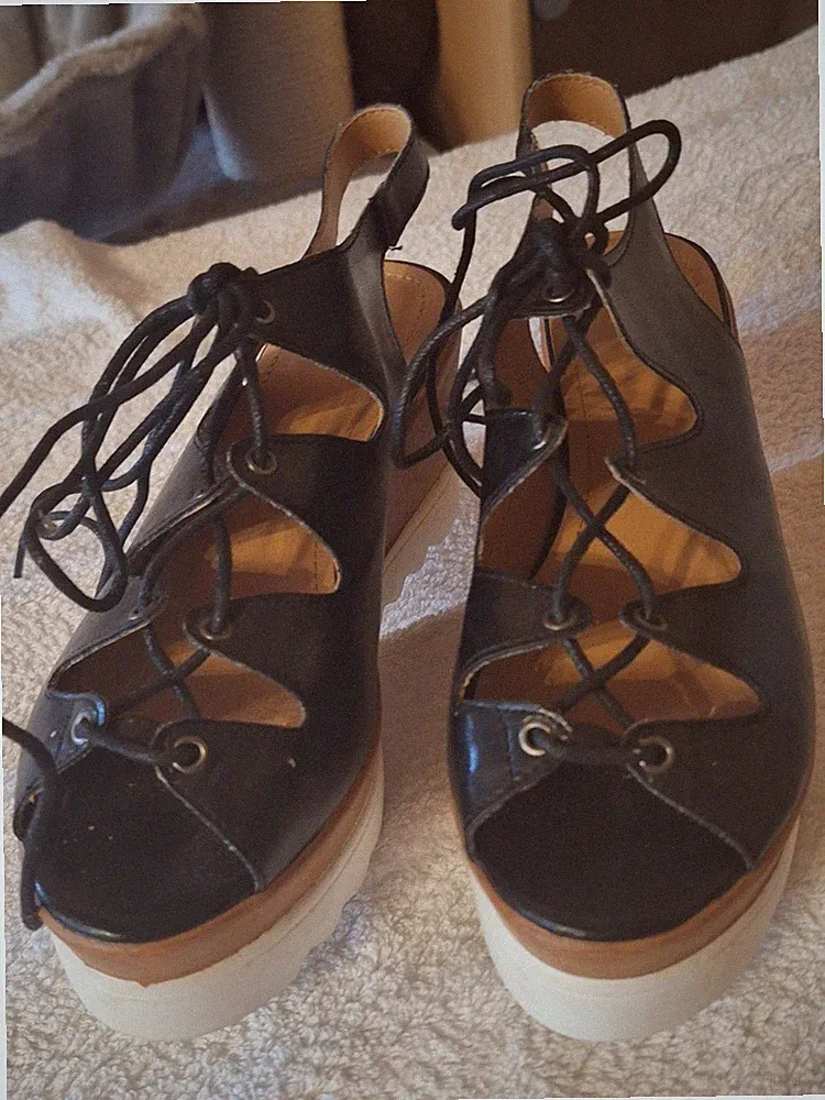 Damen Plateau-Keil-Sandalen, Gr.38, 8cm Absatz, zum Schnüren