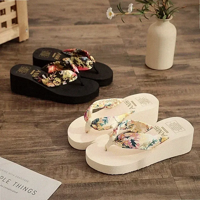 Damen Plateau Keilabsatz Flip Flops Sommer Strand Freizeit Outdoor Sandalen