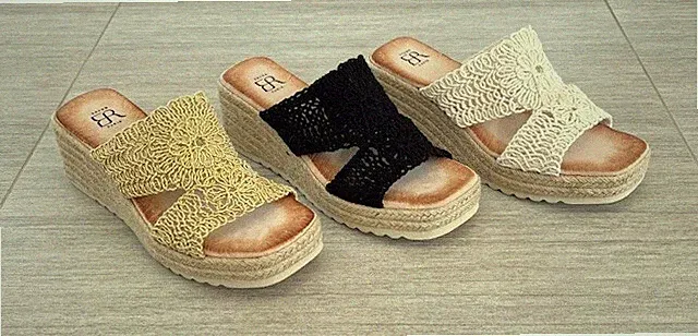 Damen Plateau Keilabsatz Häkel Blumen Design mit bequemem weichem Fußbett Sandalen