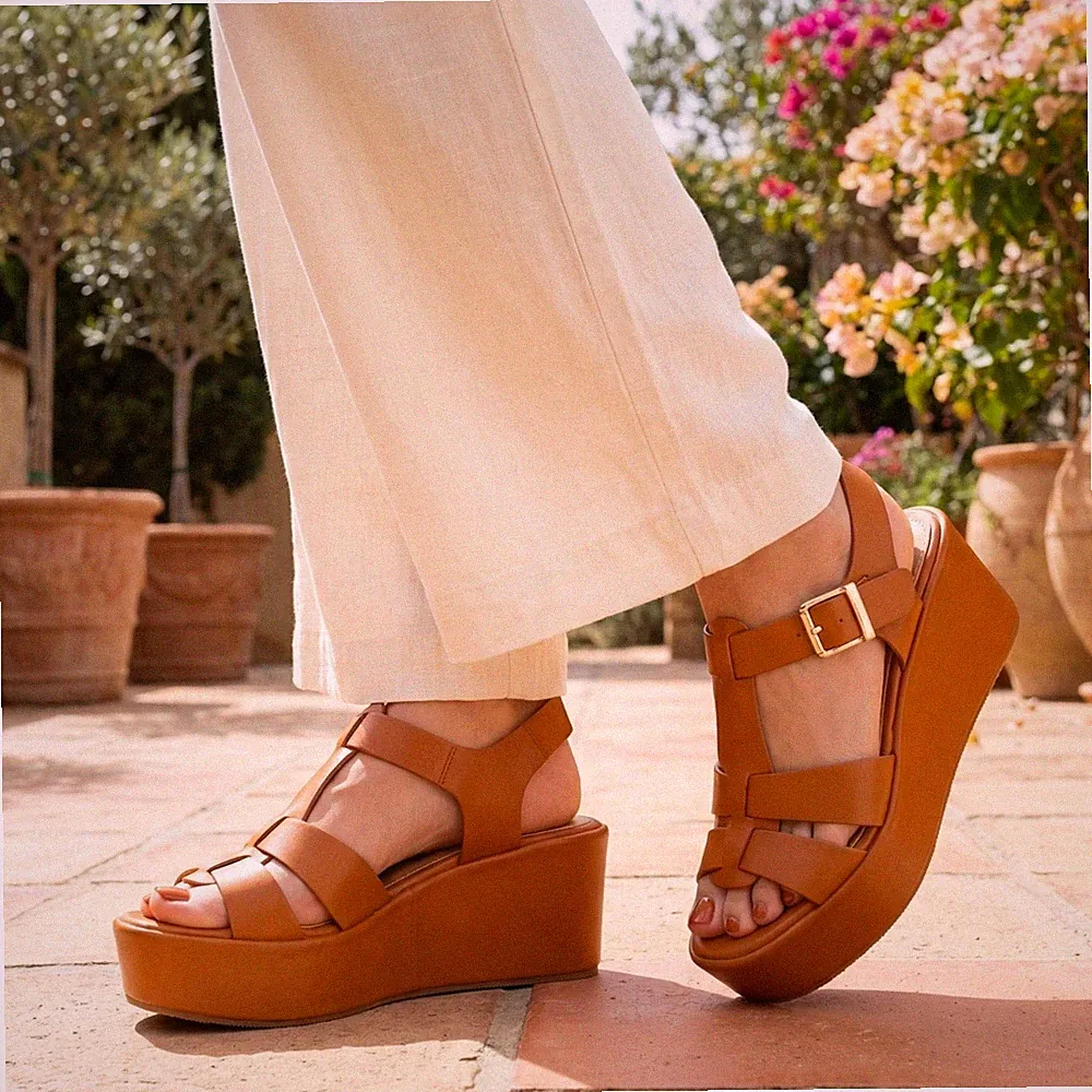 Damen Plateau Keilabsatz Sandalen Fersenriemen T-Riemen Schnalle Komfort Sommerschuhe