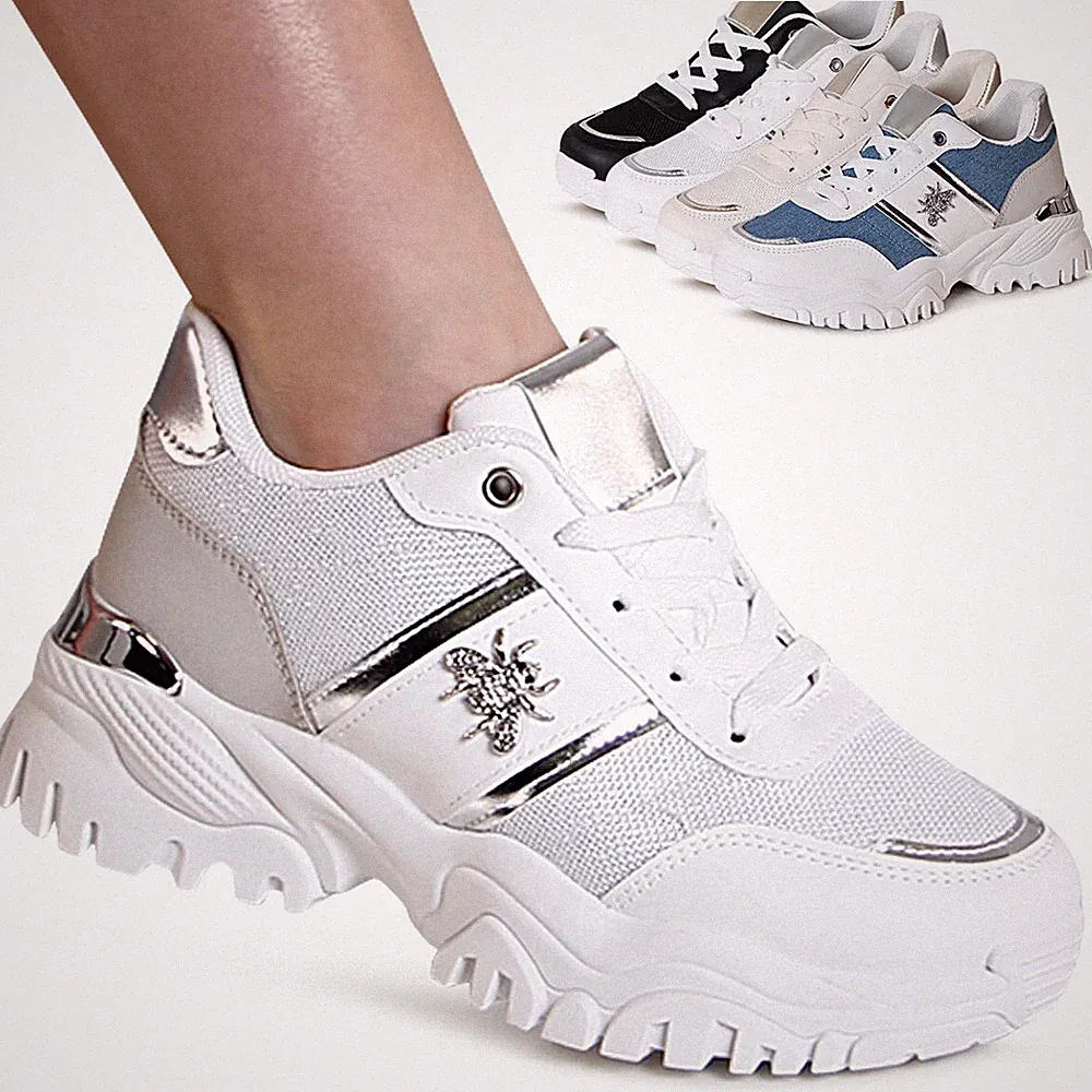 Damen Plateau Sneaker Glitzer Turnschuhe Keilabsatz Chunky Halbschuhe