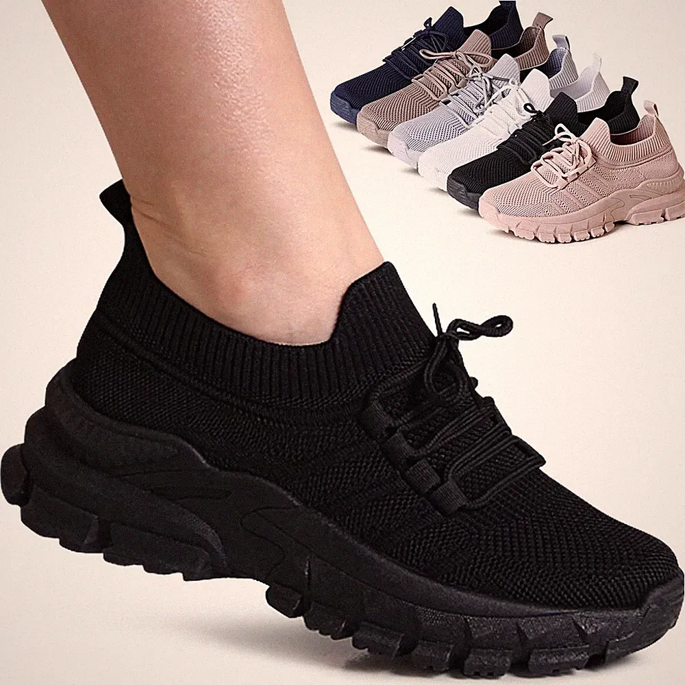 Damen Plateau Sneaker Keil Light Slipper Keilabsatz Chunky Turnschuhe Mesh