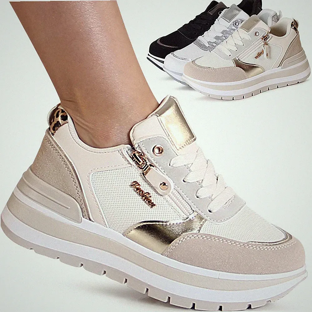 Damen Plateau Sneaker Keil Turnschuhe Keilabsatz Halbschuhe Mesh & Bequem