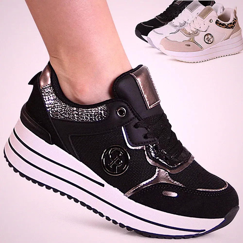 Damen Plateau Sneaker Keilabsatz Turnschuhe Keil Halbschuhe Bequem