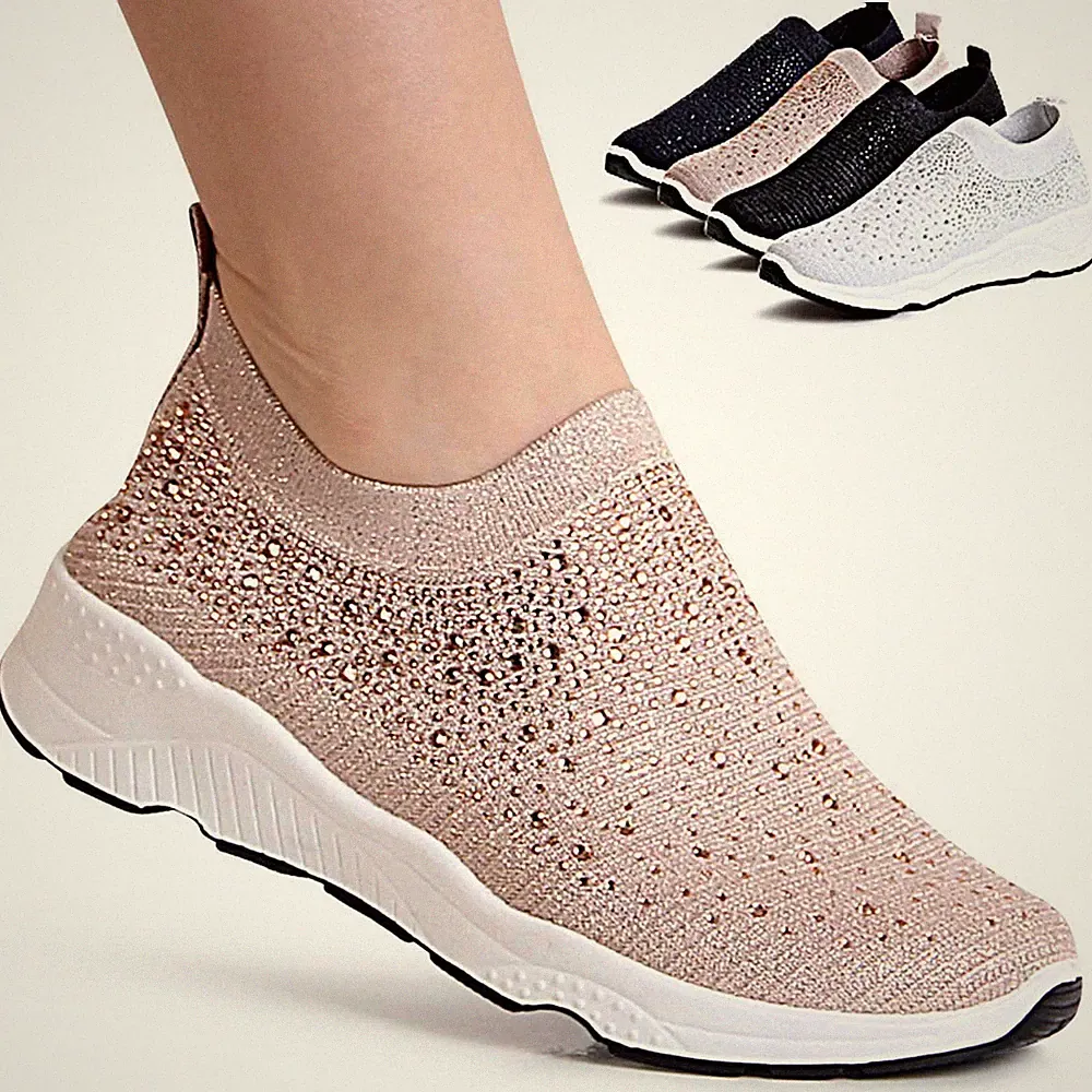 Damen Plateau Sneaker Light Slipper Glitzer Keilabsatz Slip On Turnschuhe