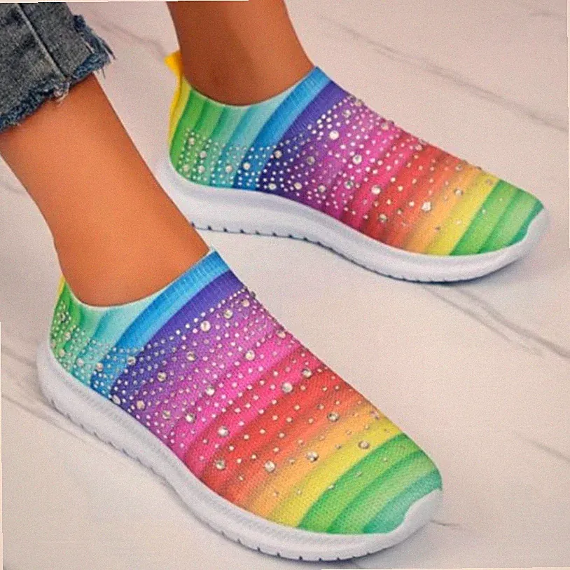 Damen Plateau Sneaker Light Slipper Glitzer Keilabsatz Slip On Turnschuhe LH
