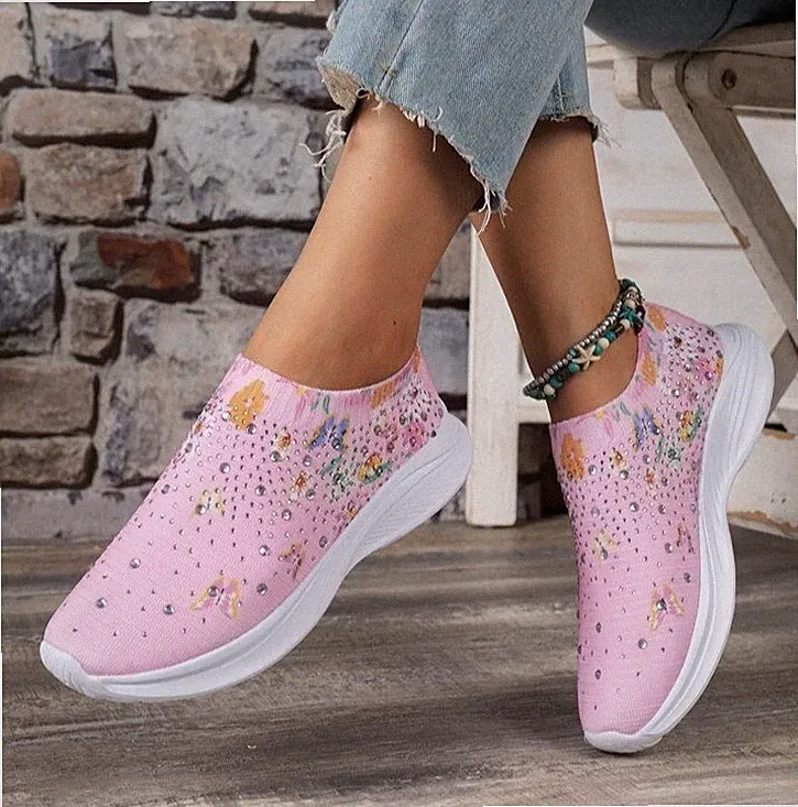 Damen Plateau Sneaker Light Slipper Glitzer Keilabsatz Slip On Turnschuhe Sommer