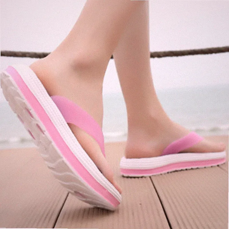 Damen Plateauschlappen Regenbogen Sandalen Flip Flops Pink TPU 36-41