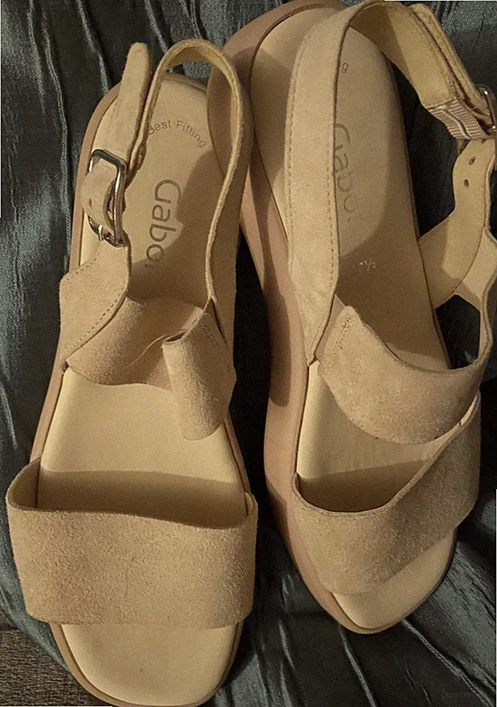 Damen-Plateausandalen Gabor beige Wildleder Riemchen einmal getragen Größe 7,5
