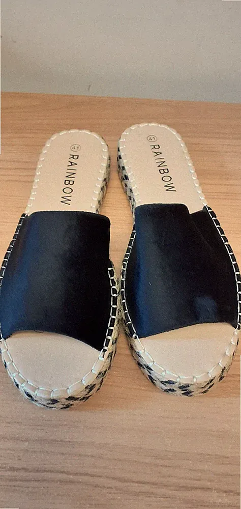 Damen-Plateausandalen Kunstleder Raffia UK-Größe 7 – (904381)