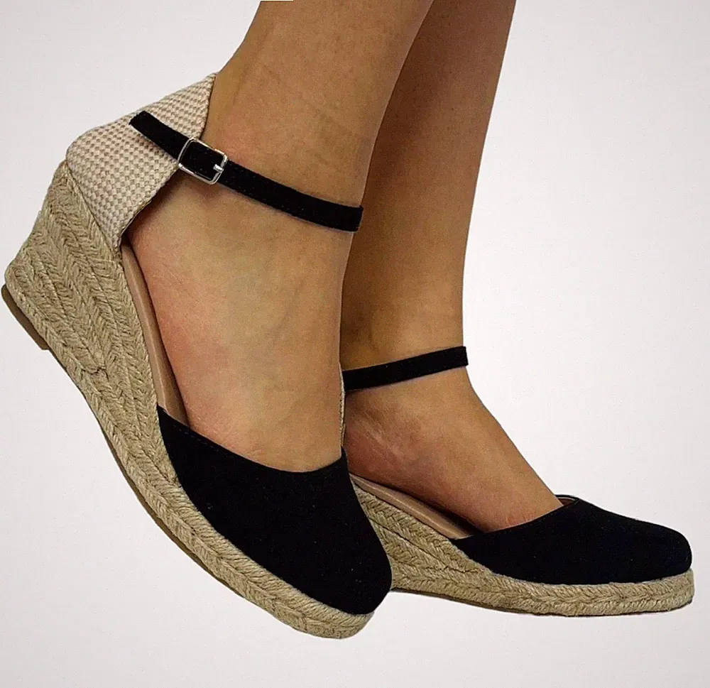 DAMEN-PLATEAUSANDALEN MIT KNÖCHELRIEMEN UND HOHEM KEILABSATZ GRÖSSE 3-8 UK