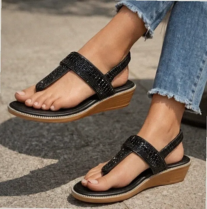 Damen-Plateausandalen Strass bequem Freizeit Sommer Keilabsatz Größe