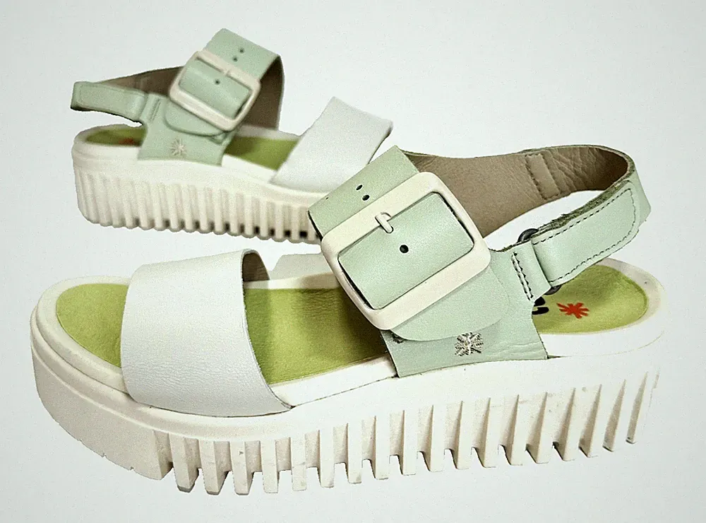 Damen-Plateausandalen The Art Company Brighton grün Leder klobig Größe UK 5