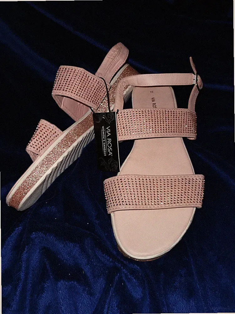 Damen-Plateausandalen UK9,5 Via Rosa Rosa Glitzer Doppelriemen