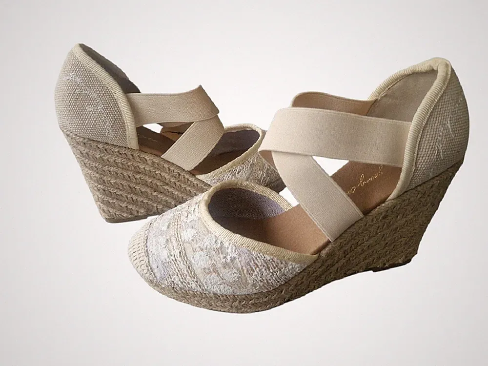 Damen Pumps Keilabsatz Espadrille Sandaletten Größe 37 Neu Z2