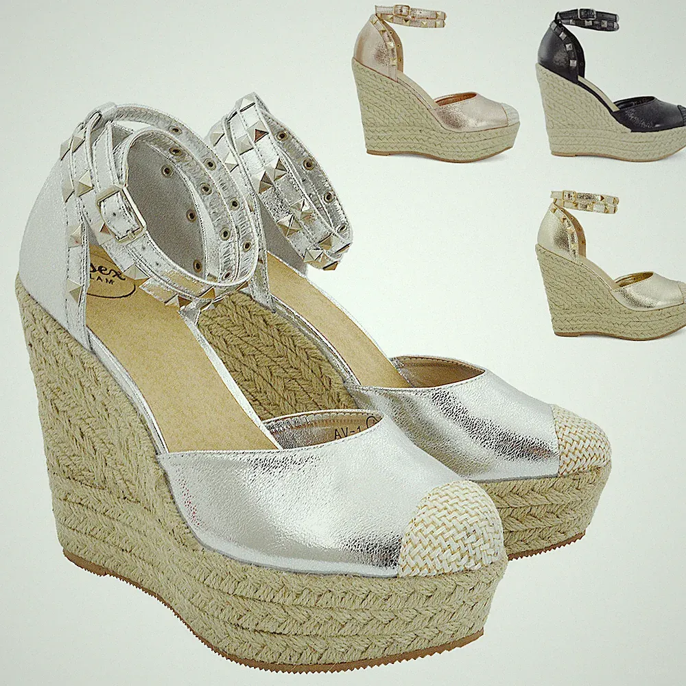 Damen-Pumps Keilabsatz Plateau Knöchelriemen Espadrilles 3–8