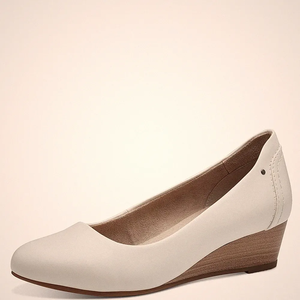 Damen Pumps mit Keilabsatz Vegan, Weiß White, 39 EU
