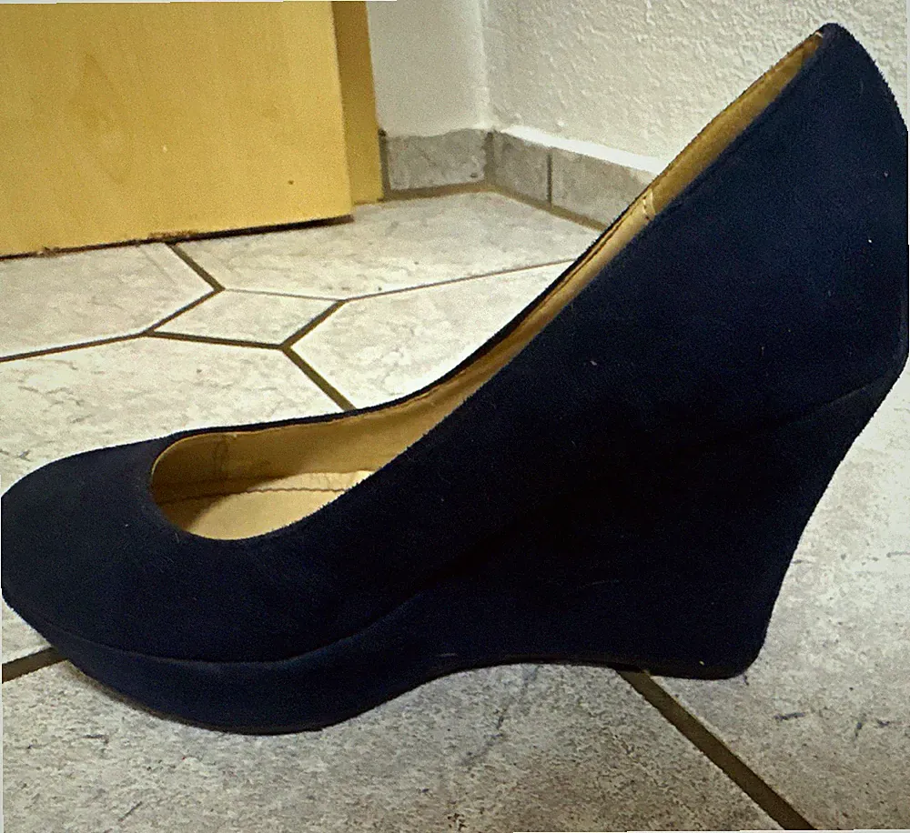 Damen Pumps Schwarz EU 36 Keilabsatz/Wedge mittel, Baumwolle, geschlossen