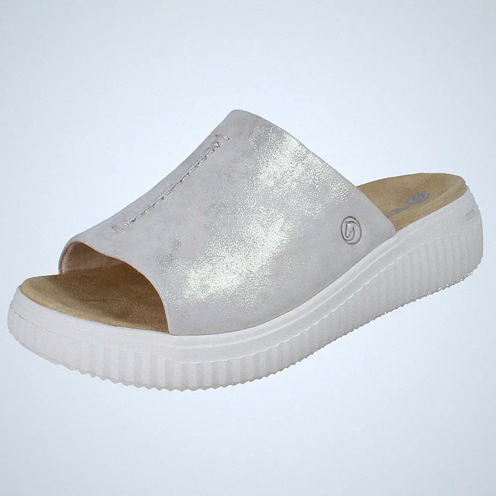 Damen Remonte Slip On Keilabsatz Sandalen Weite Mules Gold Extra Weite „D3L53“