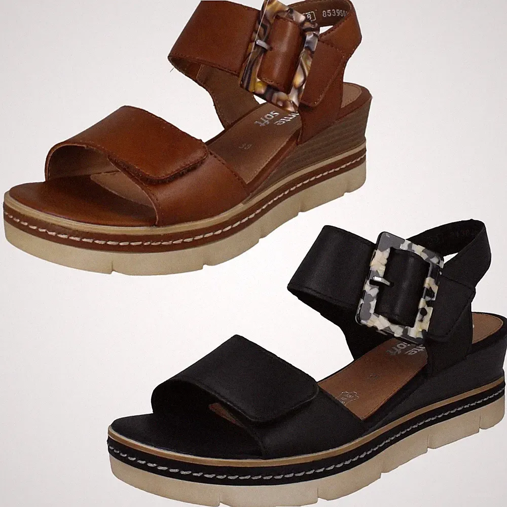 Damen Remonte Weiches Leder Keilabsatz Kunst Schnalle Sommer Sandalen D2L53