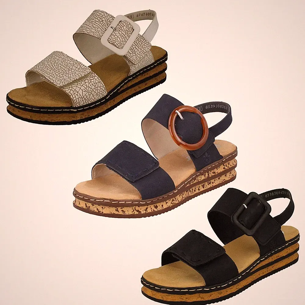 Damen Rieker 62950 Sandalen mit Schnallendetail verstellbar Keilabsatz