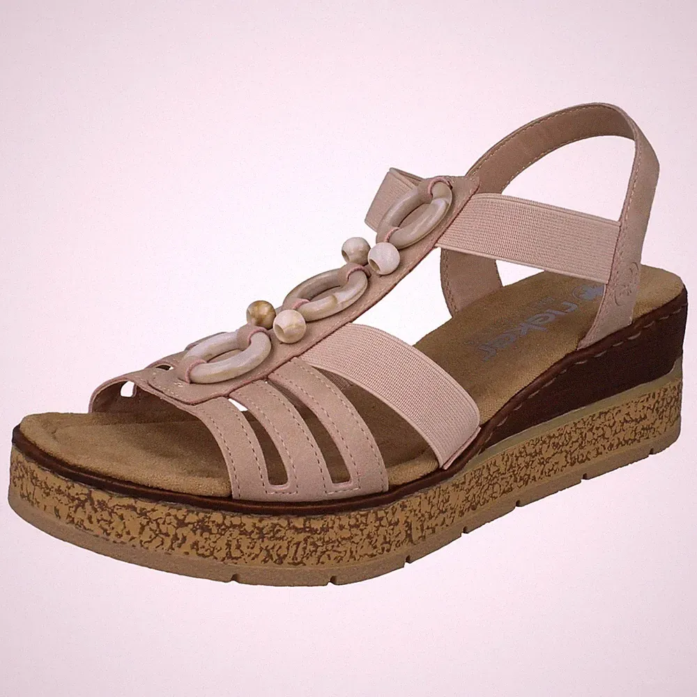 Damen Rieker 63778 Perlen Keilsandaletten Mit Riemchen, Pink, 38-40