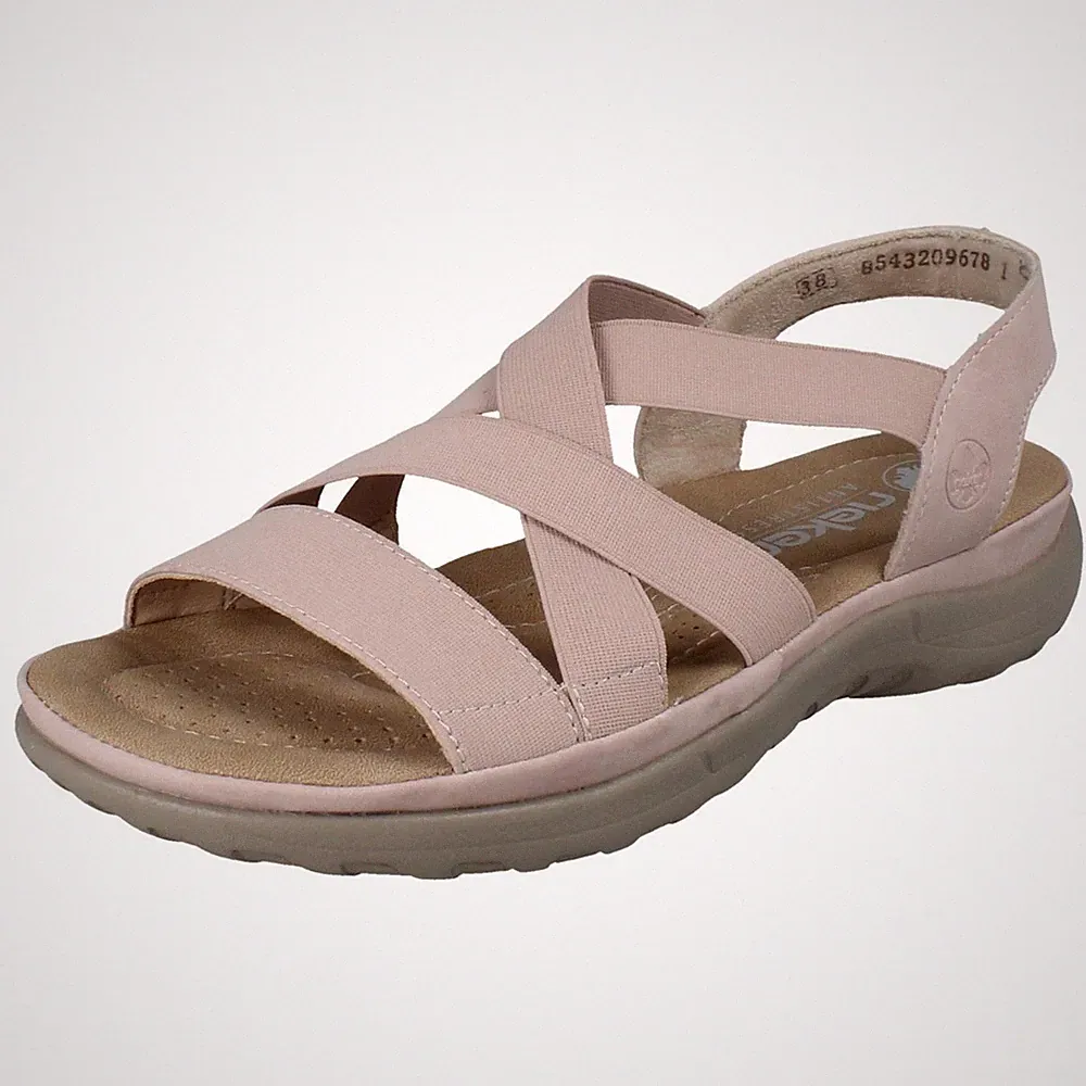 Damen Rieker '64857' Synthetik Riemchen Elastische Freizeit Keilsandalen