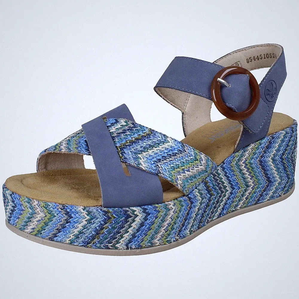 Damen Rieker 69469 Keilsandaletten Mit Offenem Zeh Farbe Blau Freizeit