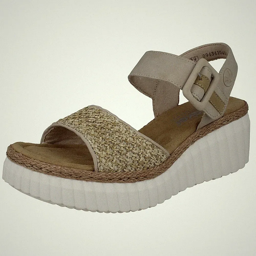 Damen Rieker Antistress Synthetik Keilabsatz gewebt Sommer Sandalen - 69176