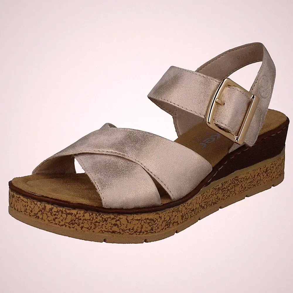 Damen Rieker Cross Over Kunstleder Keilabsatz Sandalen 63795
