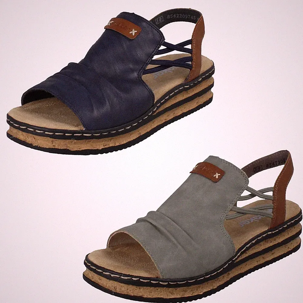 Damen Rieker Detail Sommer Gummizug Keilsandalette "62962"