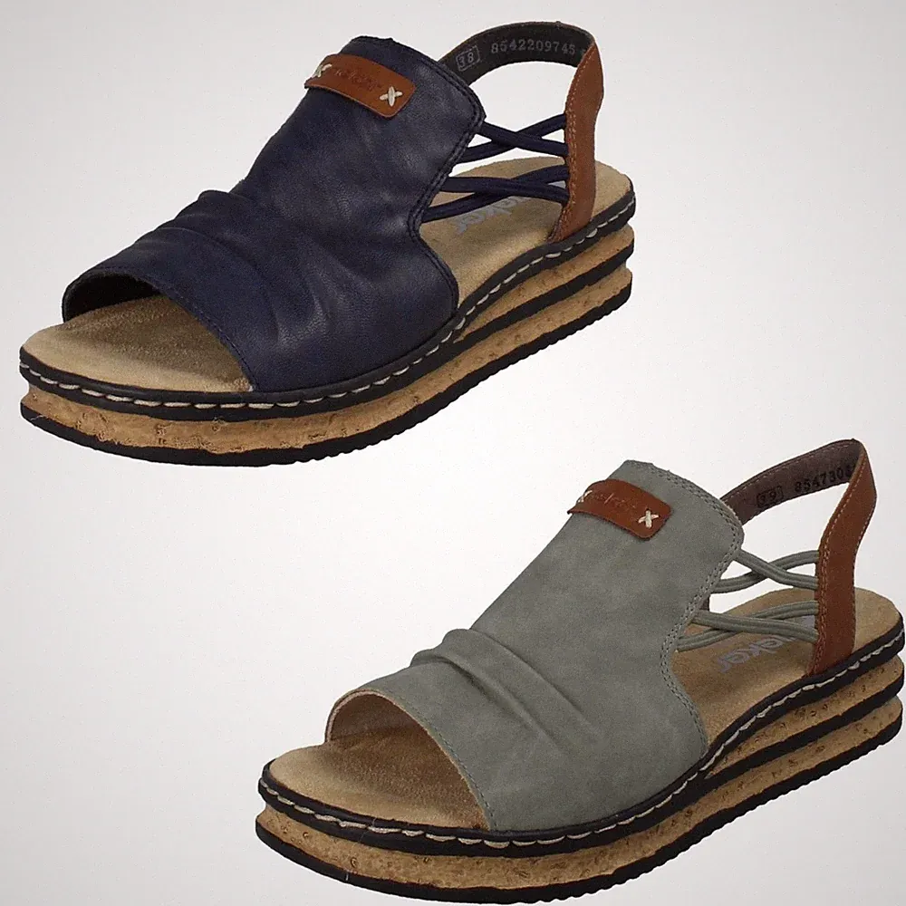 Damen Rieker detaillierte Sommer Gummizug Keilsandale - 62962