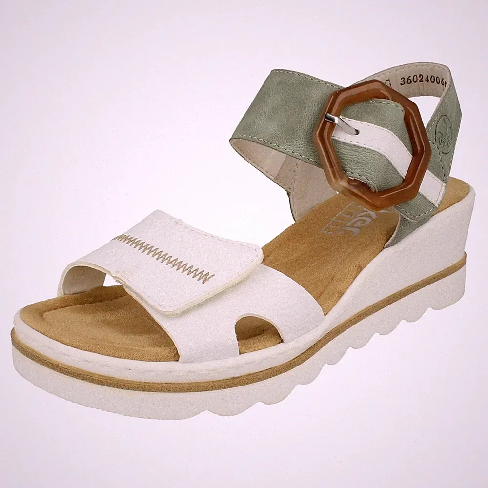 Damen Rieker Modisch Schnalle Detailliert Keilabsatz Sandalen 67476