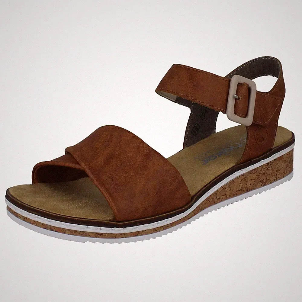 Damen Rieker Riemchen Crossover Keilabsatz Sandalen V3691