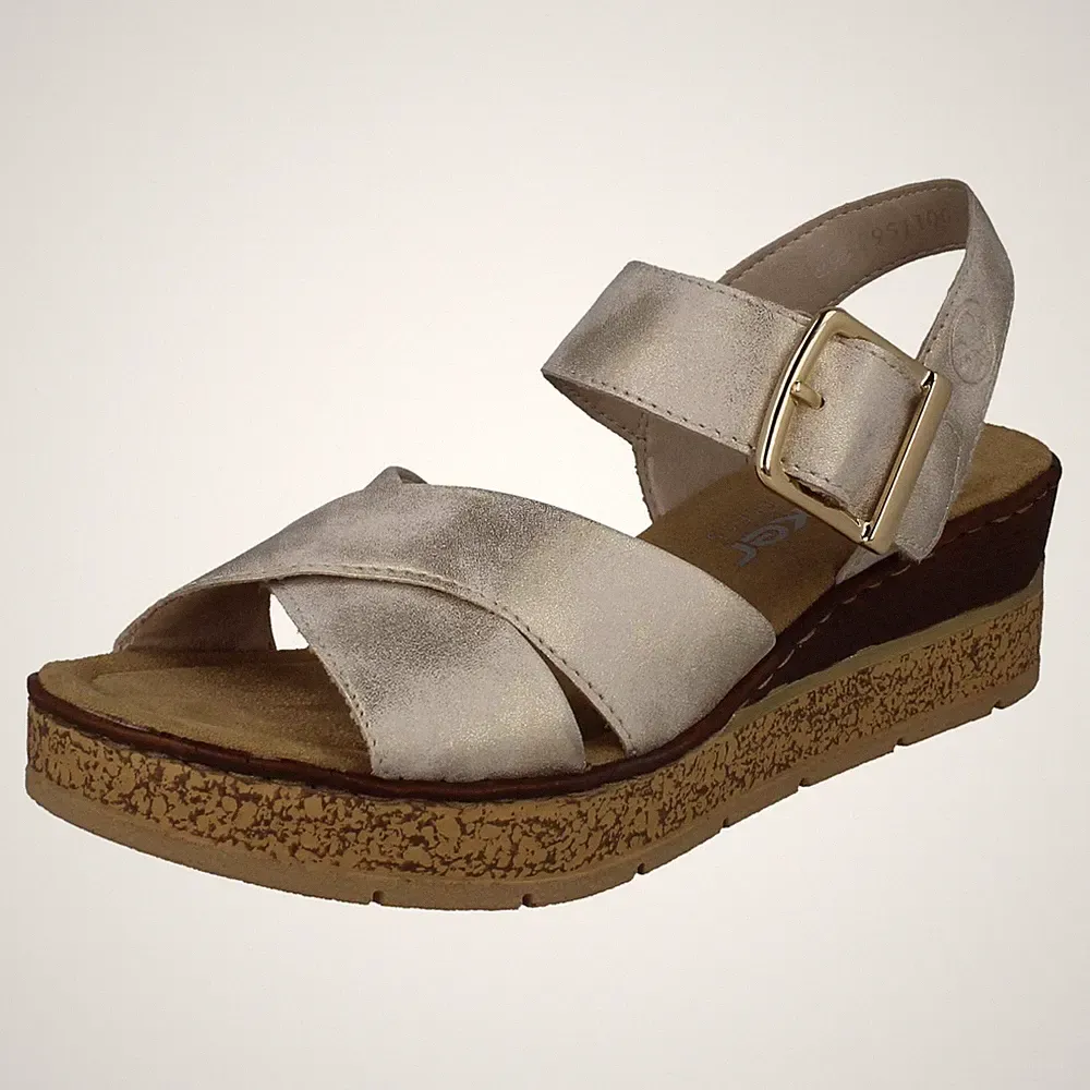 Damen Rieker Riemchensandaletten Mit Klettverschluss Wedge Keilabsatz 63795