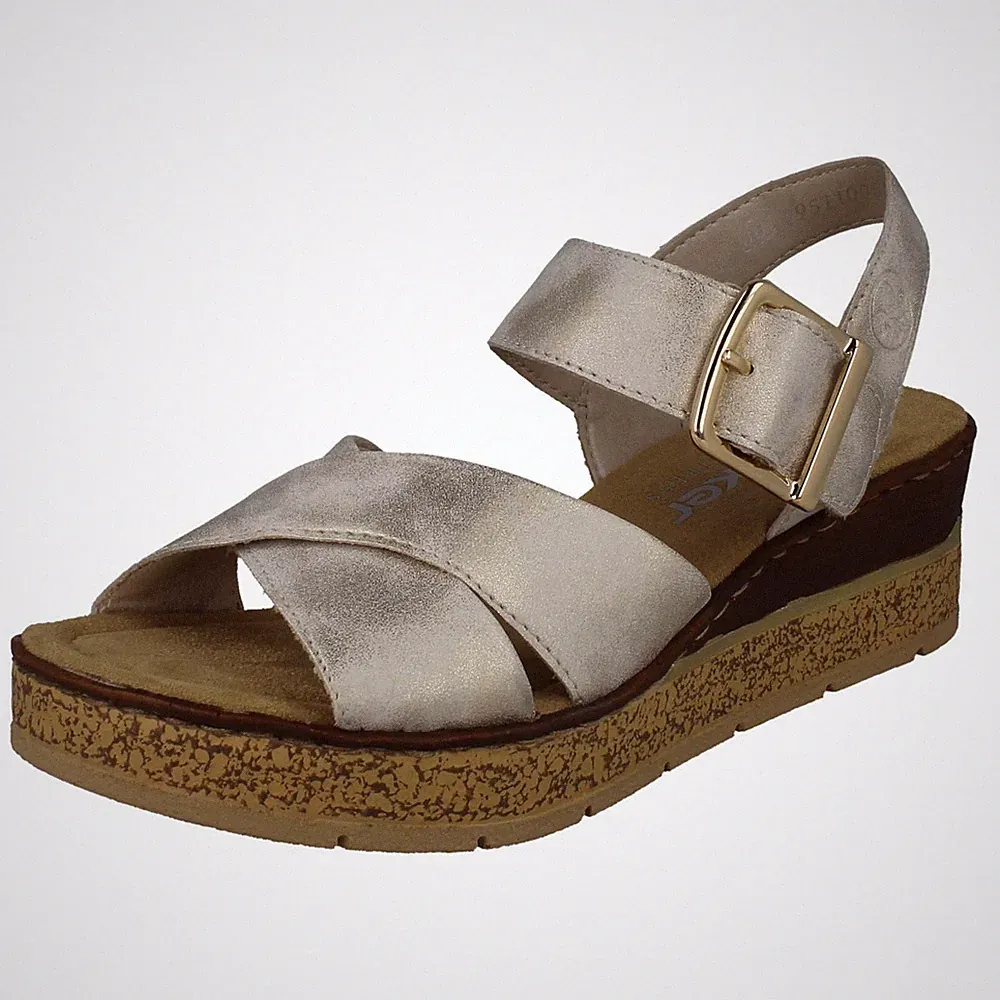 Damen Rieker Riemchensandaletten Mit Klettverschluss Wedge Keilabsatz 63795