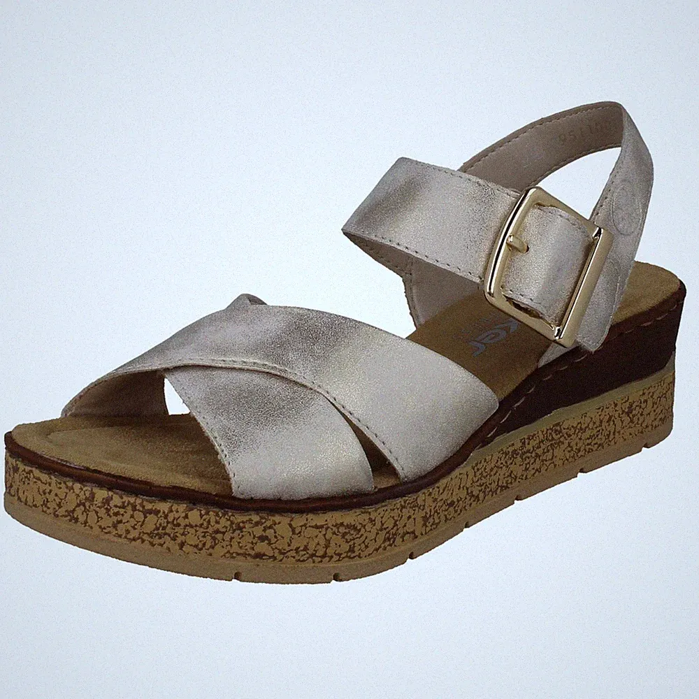 Damen Rieker Riemchensandaletten Mit Klettverschluss Wedge Keilabsatz 63795
