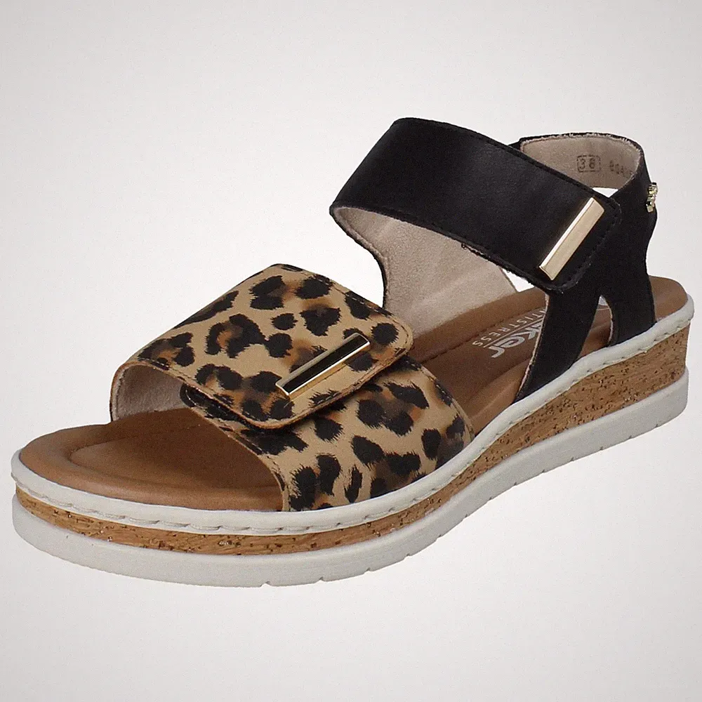 Damen Rieker Sandalen Klettverschluss verstellbar stilvoll Keilabsatz V4181