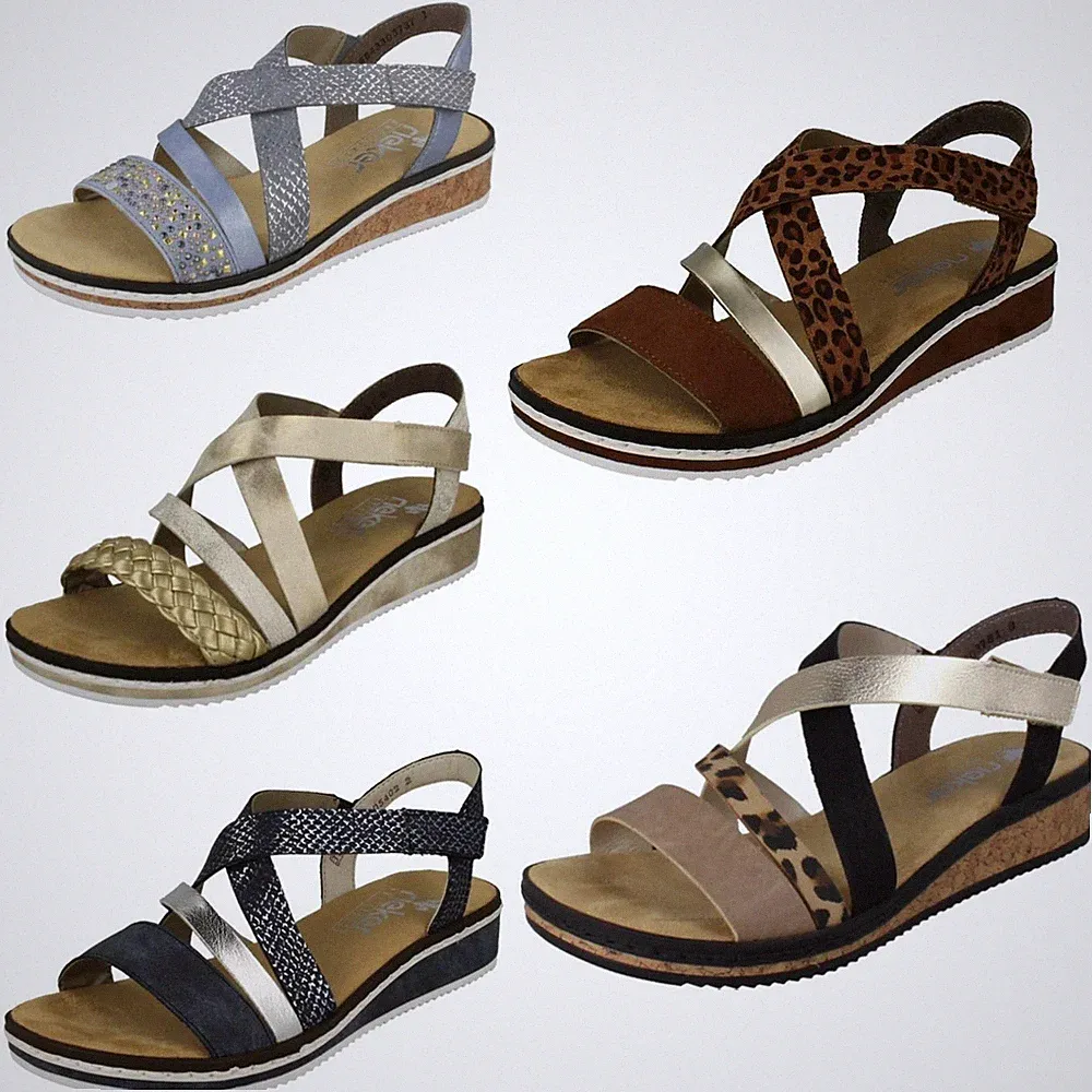Damen Rieker Sandalen Mit Klettverschluss, Keilabsatz, Riemchen V3663