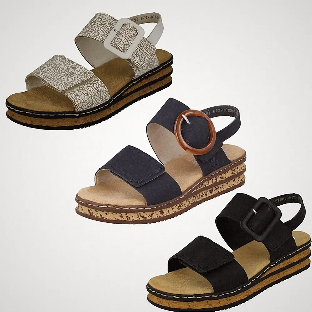 Damen Rieker Sandalen mit Schnallendetail verstellbar Keilabsatz '62950'