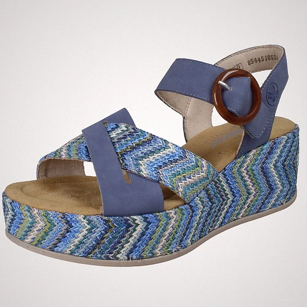 Damen Rieker Sandalen verstellbar Klett Plateau Keilabsatz 69469