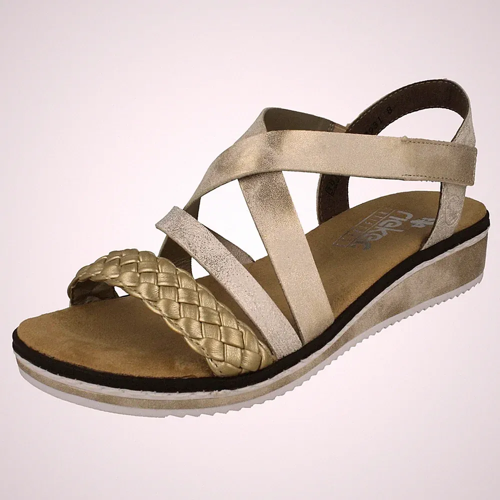 Damen Rieker V3663 Flache Casual Sandalen Mit Klettverschluss