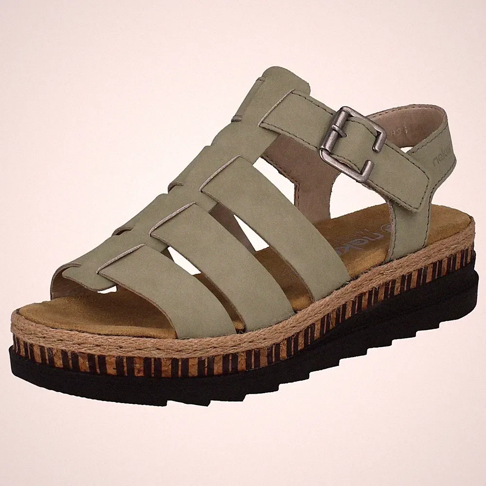 Damen Rieker V7904 Freizeitsandalen Keilabsatz mit Schnalle