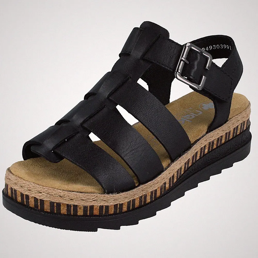 Damen Rieker - V7904 Gladiator Stil Ledersandalen