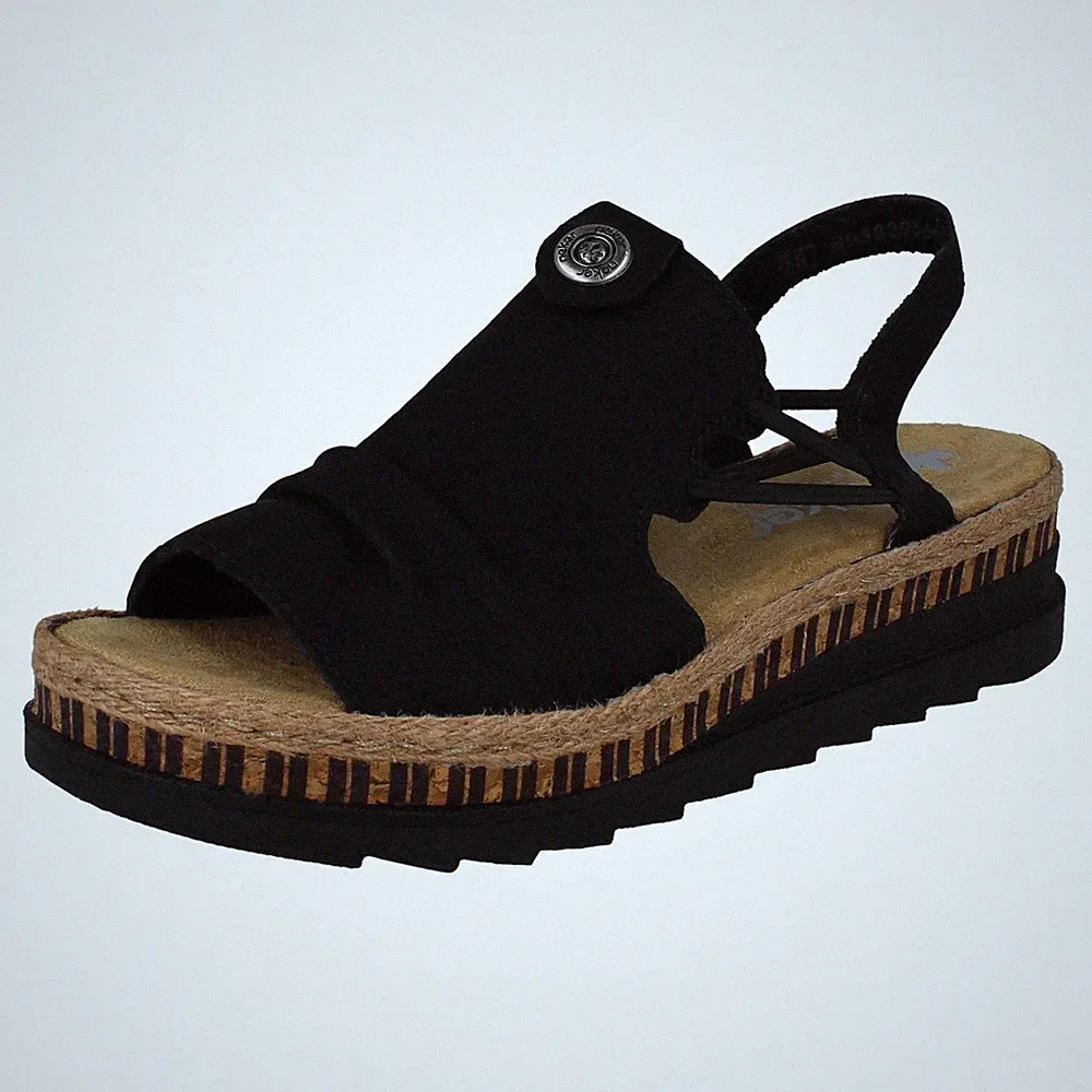 Damen Rieker - V7972 weiche elastische Fersenriemen geschlossen oben Keilabsatz Sandalen