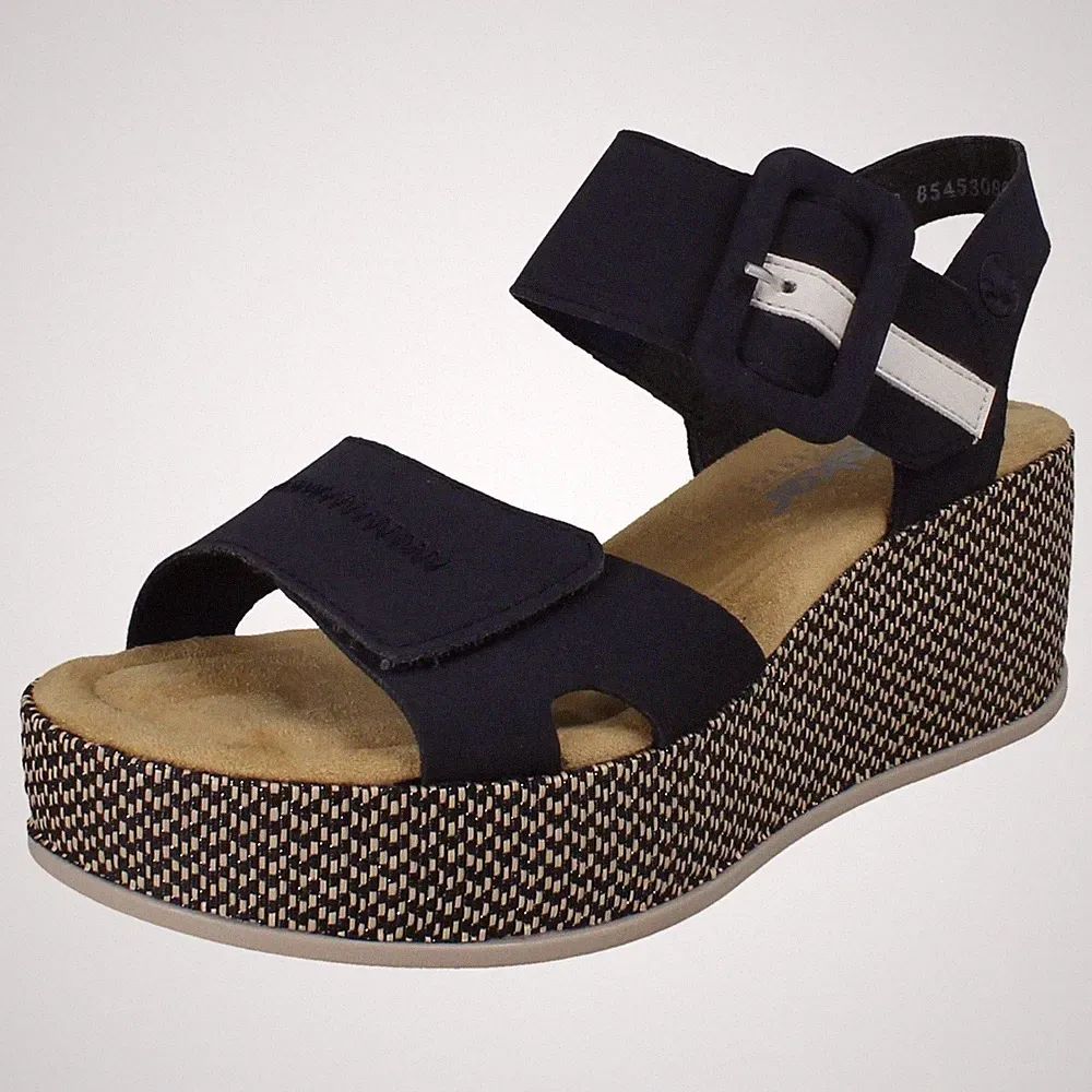 Damen Rieker verstellbare Klett Plateau Keilabsatz Sandalen 69450