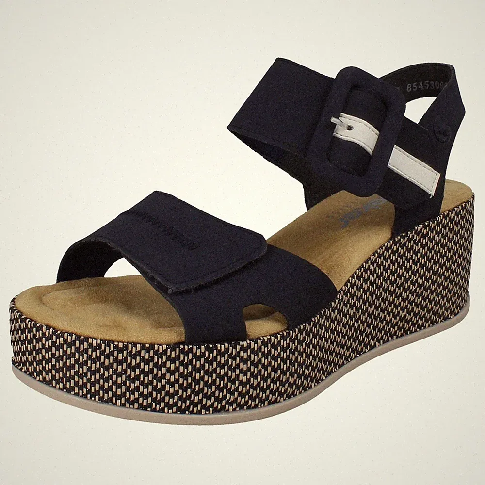 Damen Rieker verstellbare Klett Plateau Keilsandaletten "69450"