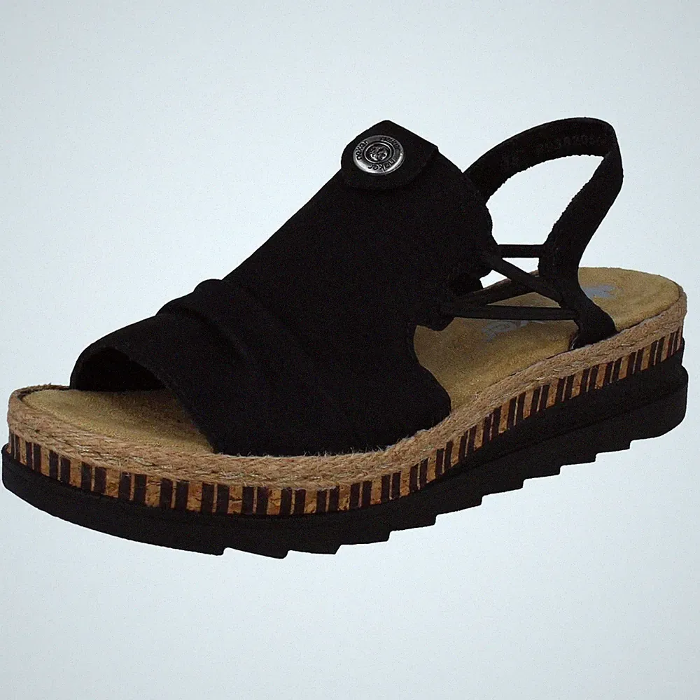 Damen Rieker Weich Elastisch Riemen Geschlossen Top Keilabsatz Sandalen V7972